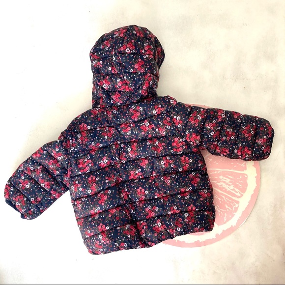 Baby Gap floral puffer coat 6-12 months navy and pink primaloft fill - Picture 7 of 7